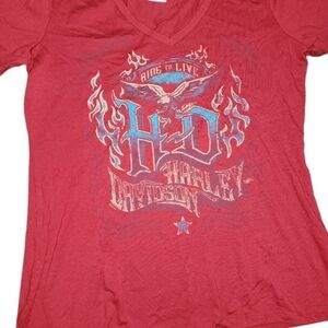 Harley Davidson Womens Tshirt 2XL Red Biker Motorcycle Casual Vneck
